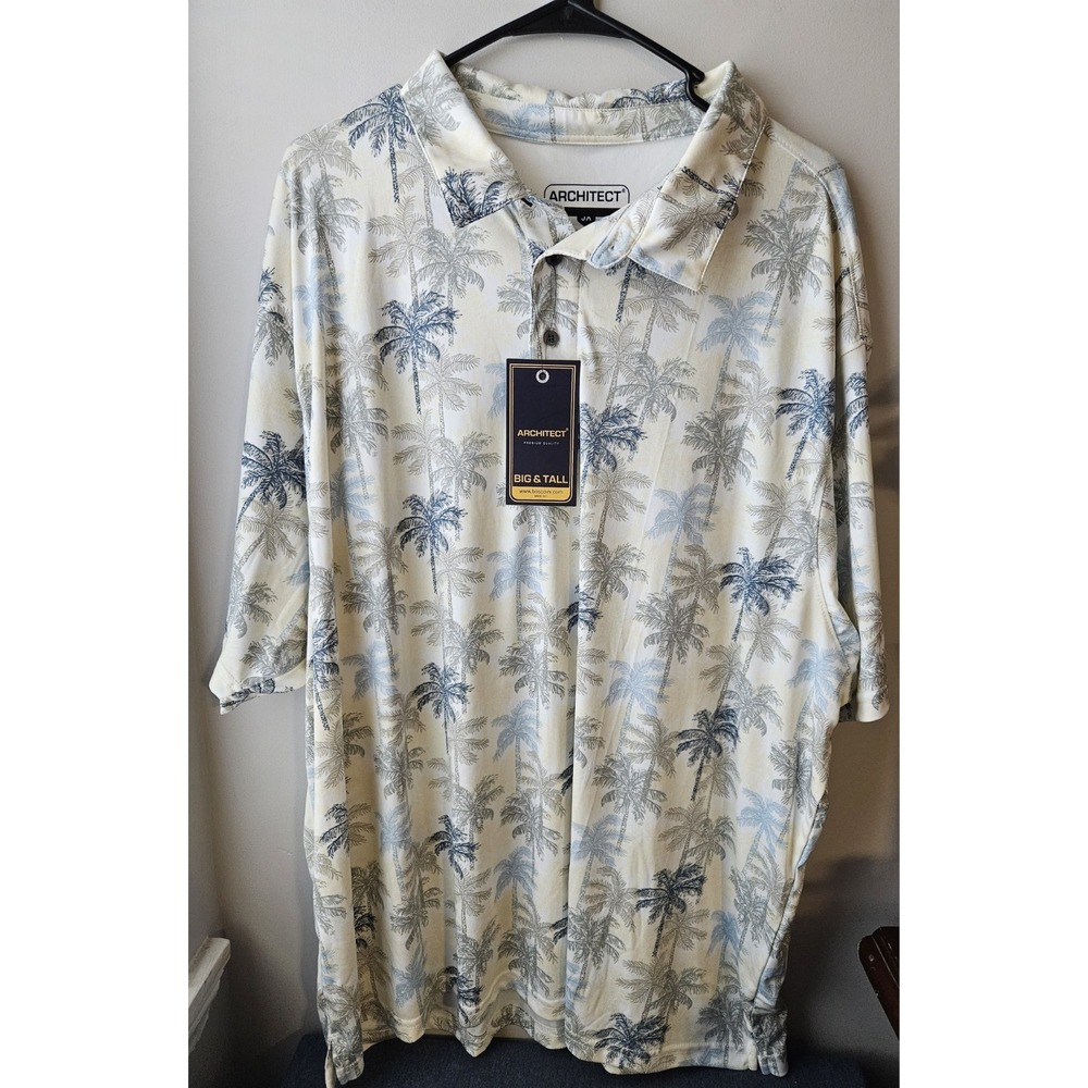 Architect Big & Tall 3X‎ Tropical Polo Palm Tree Print Moisture Wicking NWT